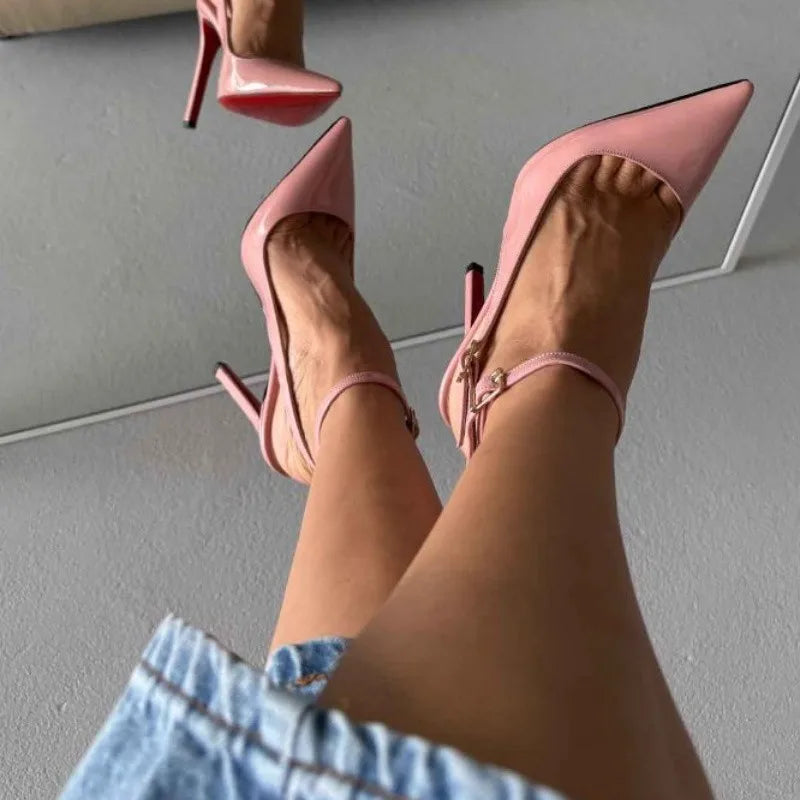 LIZAKOSHT  -  Fashion Pumps New High Quality Handmade Customized Lacquer Leather Shoes Pointed Shallow Mouth Open Heel Women High Heels