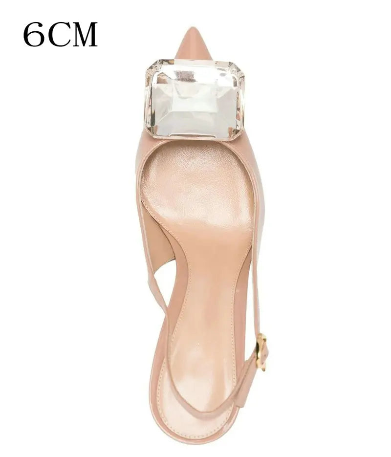 LIZAKOSHT  -  Summer New High-Heeled Shoes Pointy Square Buckle Crystal Shallow Mouth Thin Heels Elegant Sandals For Woman