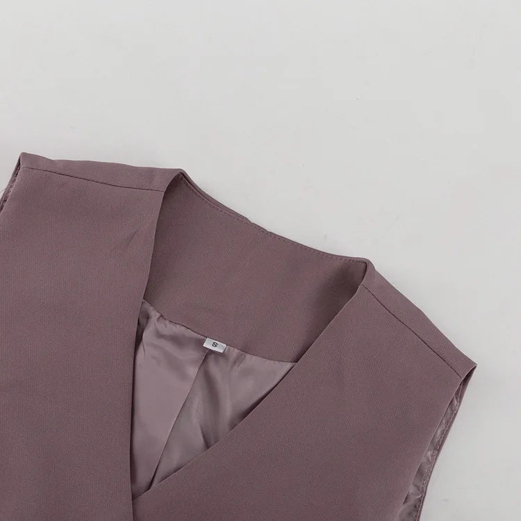 LIZAKOSHT  -  Casual Long Dress Set V-Neck Sleeveless Vest Top Slit Skirt Set Fashion Office Lady Elegant Women Dress Set Outfits