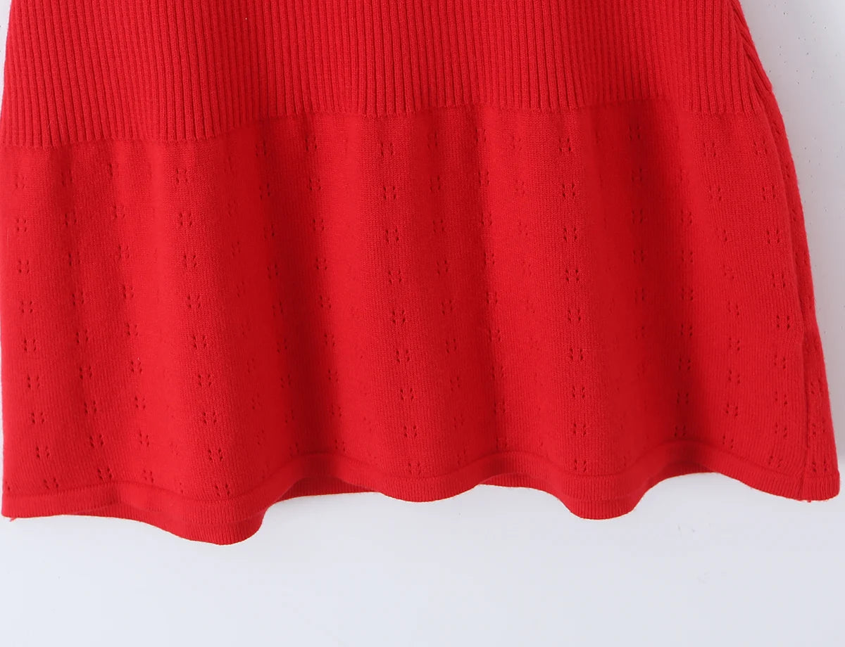 LIZAKOSHT  -  CHIC Wave O neck Rib Knitted Mini Sleeveless Dress Women Slim Waist Spliced Ruffles A-line Hem Knitting Dresses Short Sun Robe
