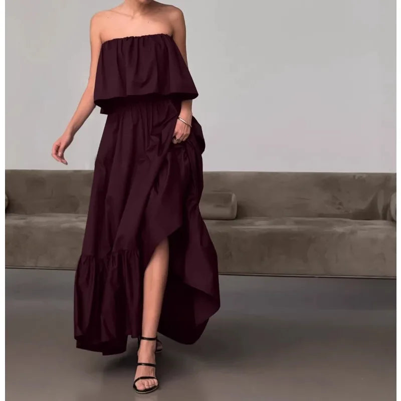 LIZAKOSHT  -  Spring and Summer New French Ruffle Edge Fashion Tube Top Temperament Dress Women's Commuter Elegant Long Dress