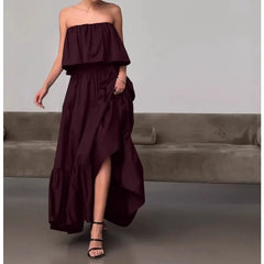 LIZAKOSHT  -  Spring and Summer New French Ruffle Edge Fashion Tube Top Temperament Dress Women's Commuter Elegant Long Dress