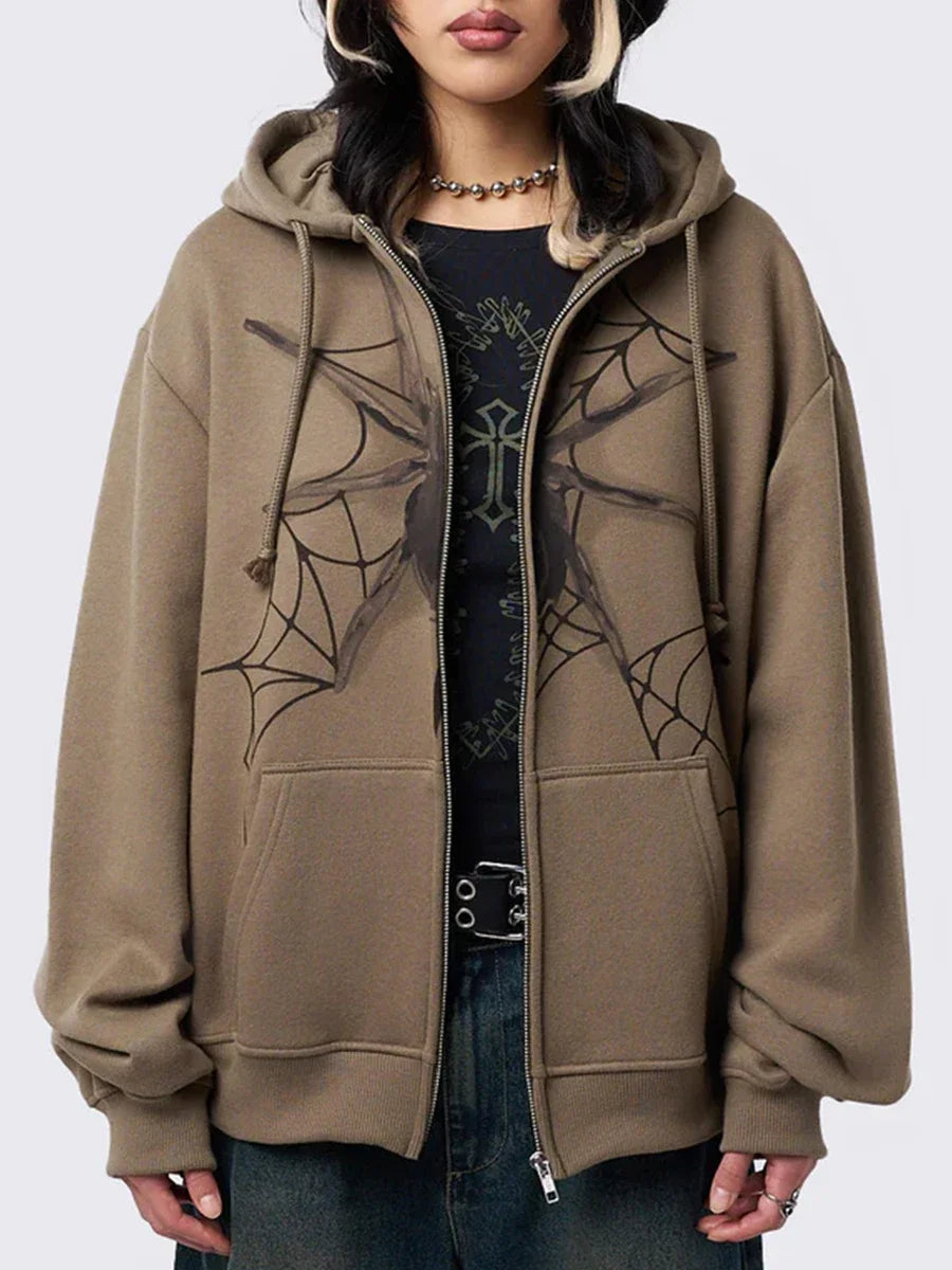 LIZAKOSHT  -  Women Zipper Hoodie Long Sleeve Star Print Contrast Color Sweatshirt Jacket Outwear Streetwear