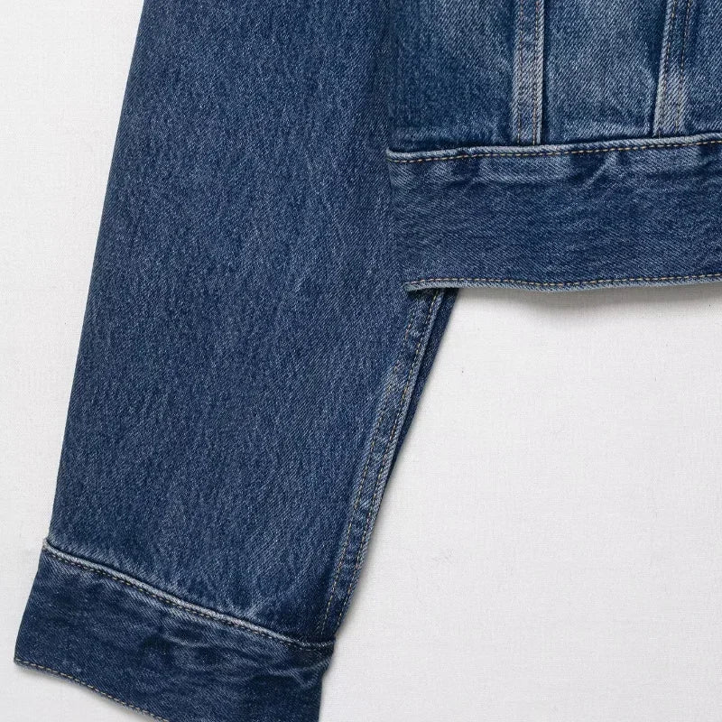 LIZAKOSHT  -  Women Blue Denim Jacket With Brown Faux Fur Collar Full Sleeve Button Front Cropped Casual Outerwear 2025 Autumn Lady Streetwear