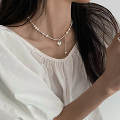 Lizakosht Korean Fashion Pearl Stitching Love Pendant Necklace For Women Girl Sweet Cool Spicy Girl Collarbone Wedding Party