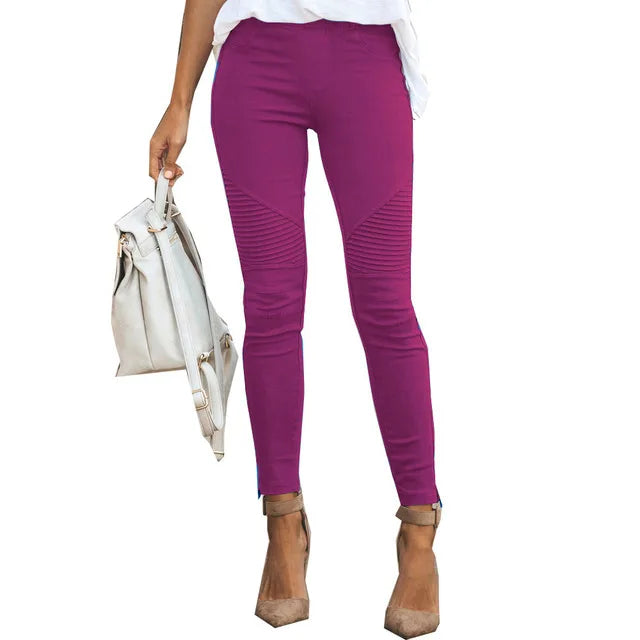 LIZAKOSHT  -  Slim Fit High Waist Elastic Leggings Pencil Pants Straight Leg Long Trousers Casual High Waist Pants for Women