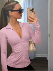 LIZAKOSHT  -   Ladies Yoga Coat High Elastic Loose Fit Long Sleeve Zip Up Tops with Stand-up Collar for Fitness Shaping Sports Outfit