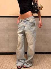 LIZAKOSHT  -  Y2K Vintage Streetwear Plus Size High Waist Wide Leg Jeans Women Washed Distressed Loose Fit Denim Pants Flattering Daily Outfit