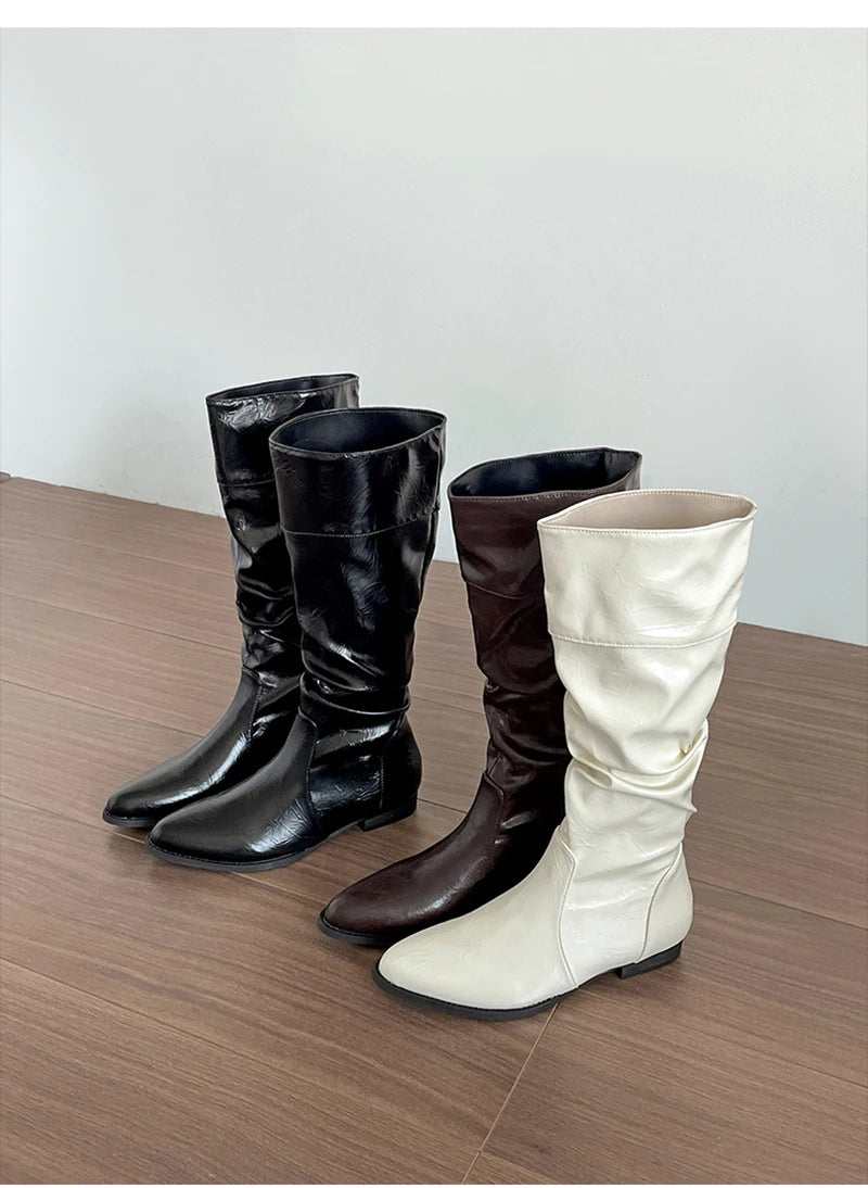 LIZAKOSHT  -  Cosy Soft Leather Women Knee High Boots Fashion Slip On Knight Long Booties Winter Internal Elevation Shoes Zapatos De Mujer