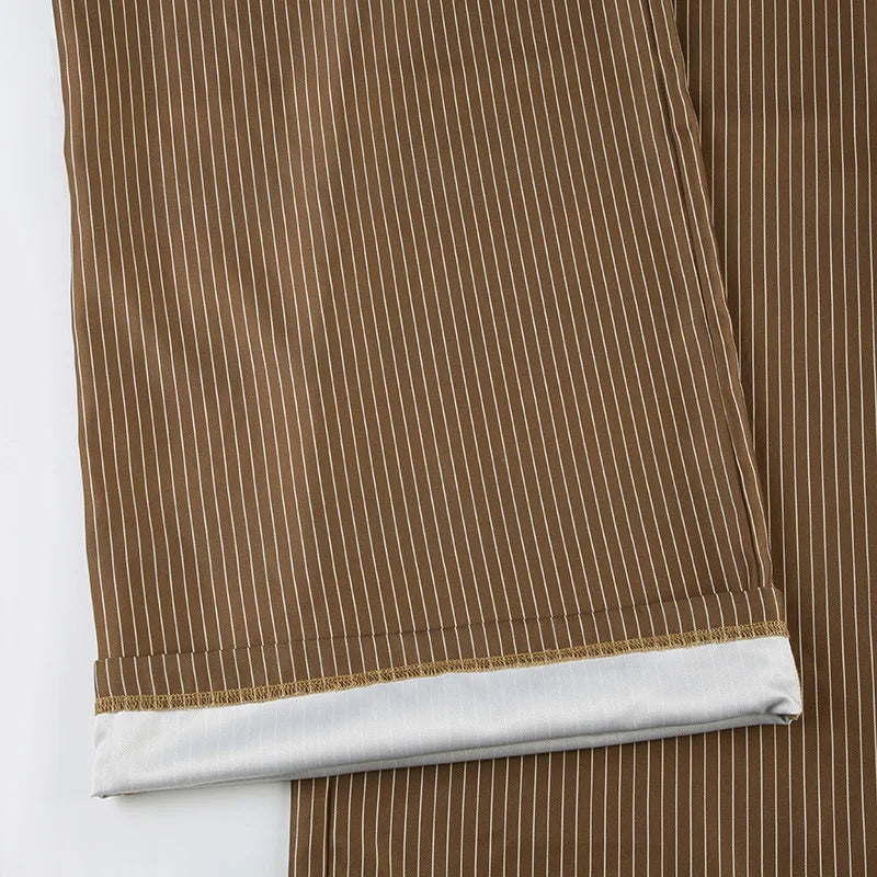 LIZAKOSHT  -  Summer New Cross Border Waist Patch Stripe Casual Pants Simple Drape Contrast Straight Suit Pants