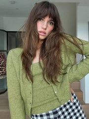 LIZAKOSHT  -  Woman Clothing Solid Green Knitted Corset Y2K Streetwear 2025 Autumn Female Sweater Tank Tops Sexy Slim Vest Crop Top