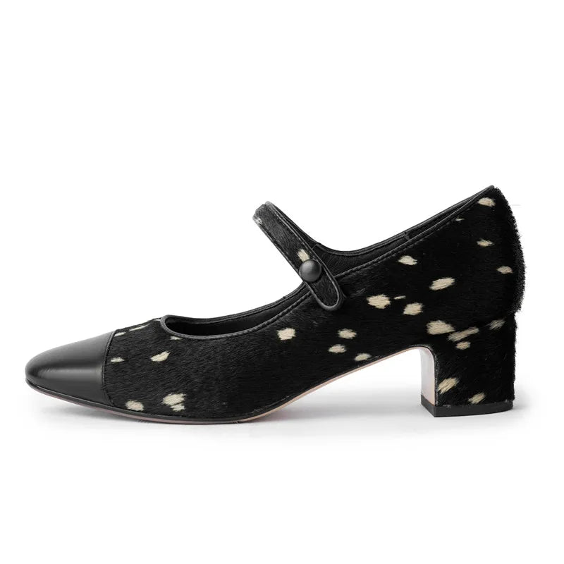 LIZAKOSHT  -  Fashion Pumps New High Quality Horse Hair Splicing High Heels Mary Janes Shoes Commuter Women's Shoes