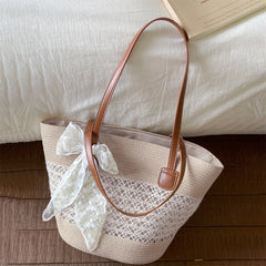 LIZAKOSHT  -  Fashionable Women s Straw Tote Bag with Hollow Out Design Perfect for Summer Beach Trips and Everyday Commutes Lightweight
