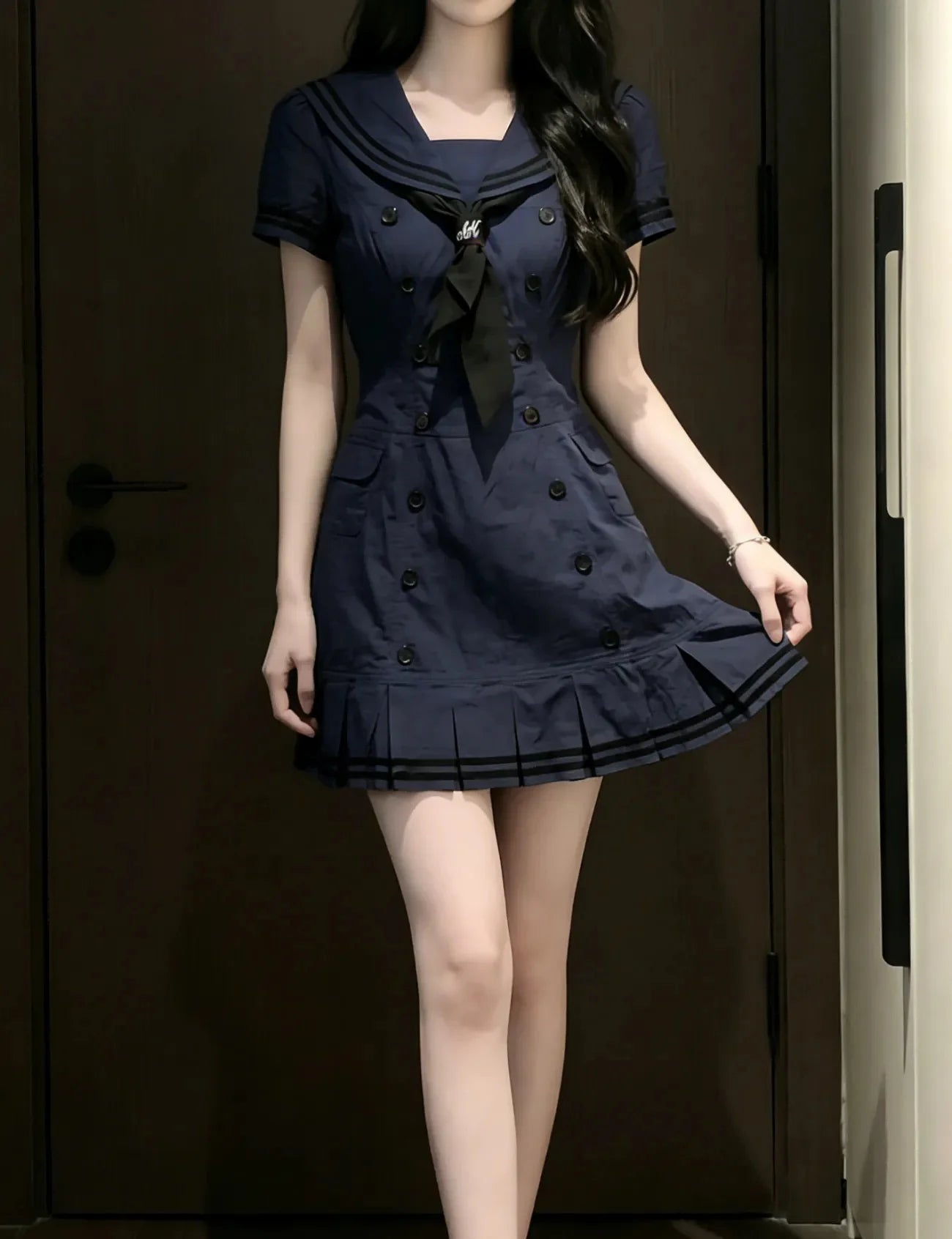 LIZAKOSHT  -  Japanese Dresses Sailor Suit Y2k 2000s Slim Short Sleeve Goth Punk Summer Woman Clothes Dress Harajuku High Street Hot Girl Emo