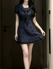LIZAKOSHT  -  Japanese Dresses Sailor Suit Y2k 2000s Slim Short Sleeve Goth Punk Summer Woman Clothes Dress Harajuku High Street Hot Girl Emo