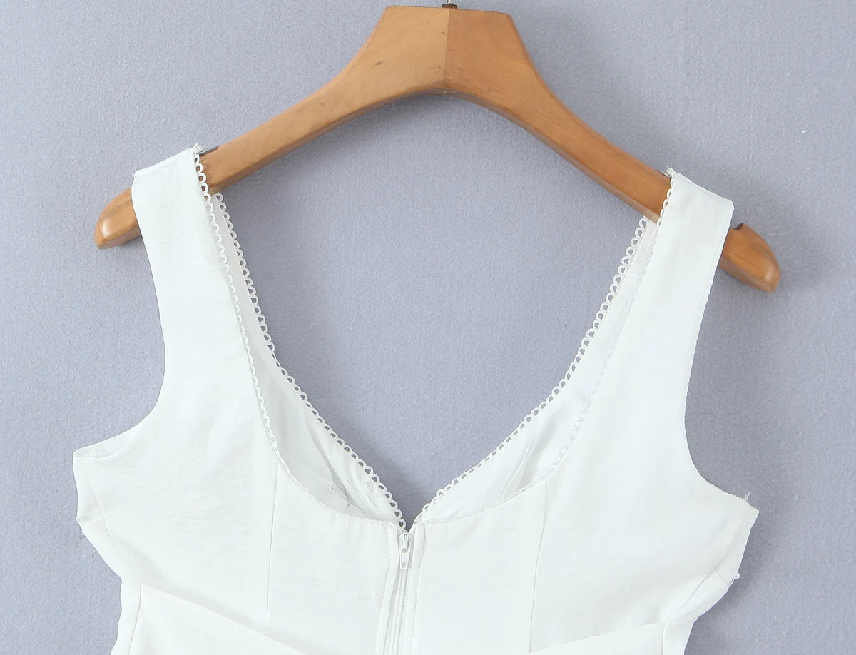 LIZAKOSHT  -  Sexy White V neck Low Ruched Bra Chest Tank Tops Women Tie Bow Sashes Zipper Back Crop Tank Girl Tee