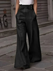 LIZAKOSHT  -  New Autumn Winter Faux PU Pants Women Fashion Casual Solid Color Pleated Pockets High Waisted Wide Leg Trousers
