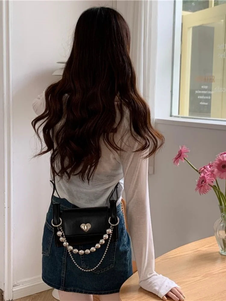 LIZAKOSHT  -  Sweet Girl Chain Heart Elegant Shoulder Bags Women Underarm Bag Fashion Commuter Solid Color Tote Bag Classic Bolsos All-match