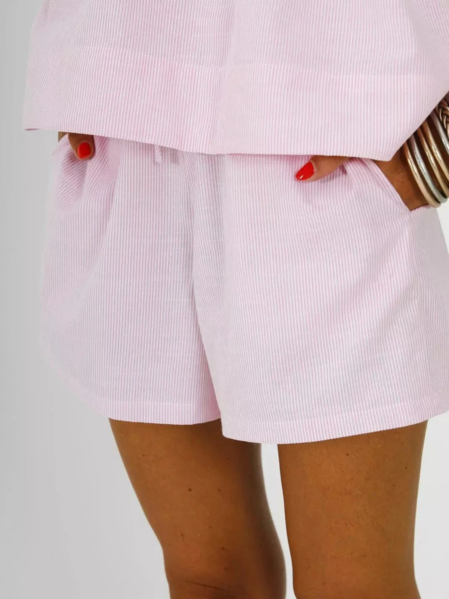 LIZAKOSHT  -  Y2K Striped Pajama Set Women 2 Piece Camisole Babydoll Tops and Striped Boxer Shorts Matching Pj Set Lounge Sets