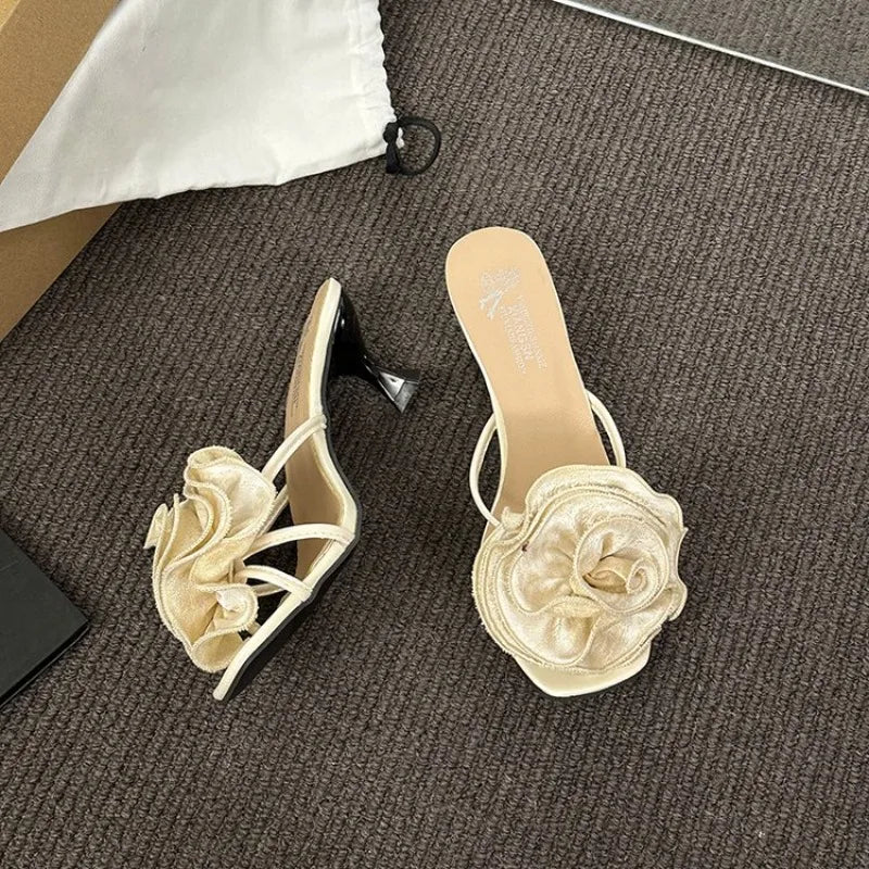 LIZAKOSHT  -   Designer Luxury Summer Flower Women High Heel Slippers Outdoor Open Toe Slides Shoes Ladies Ladies Elegant Dress Sandalias
