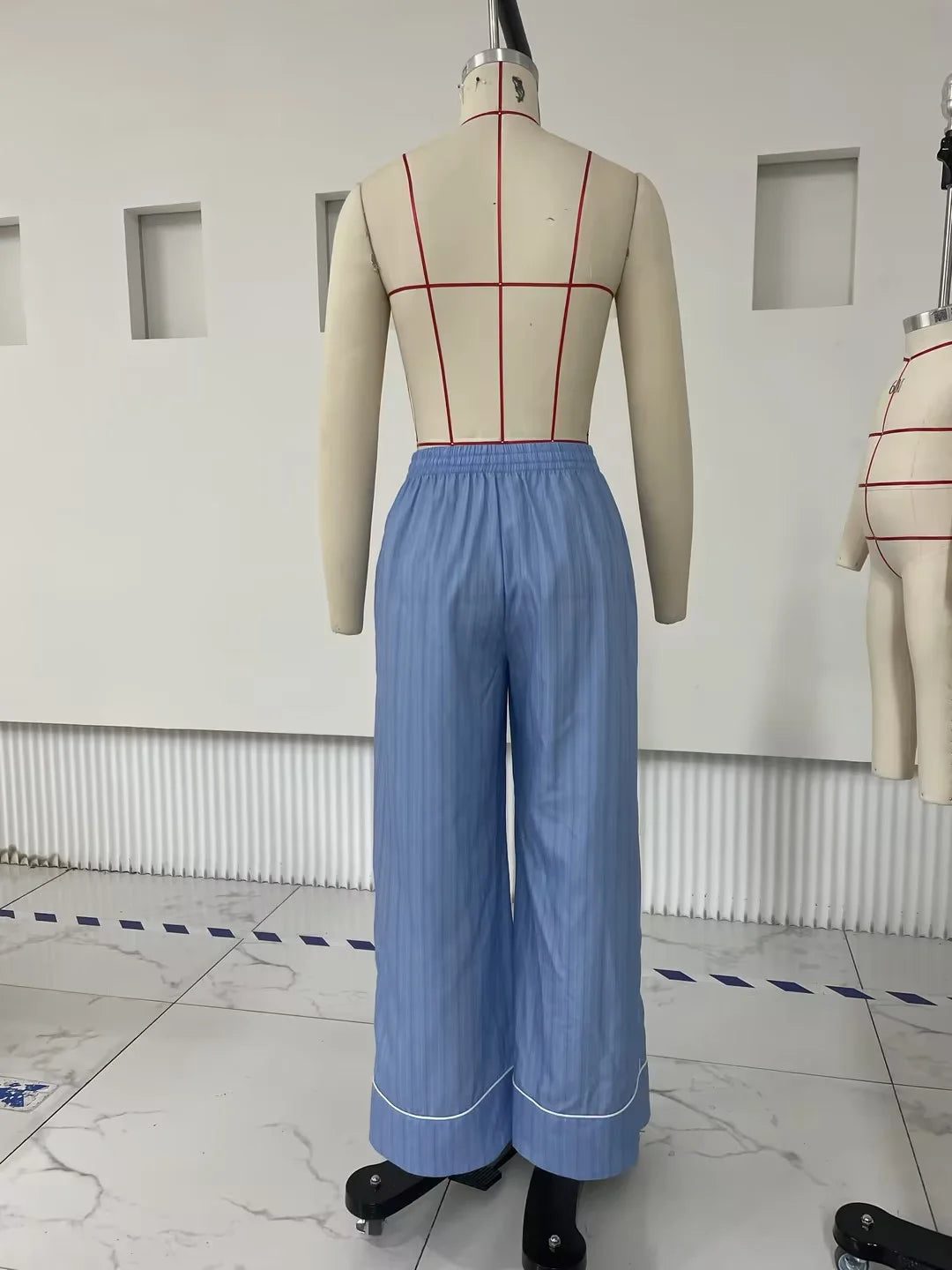 LIZAKOSHT  -  Women's Straight Wide Leg Pants Y2K Vintage Drawstring Elastic Waist Striped Print Boxer Pants Casual Lounge Trousers