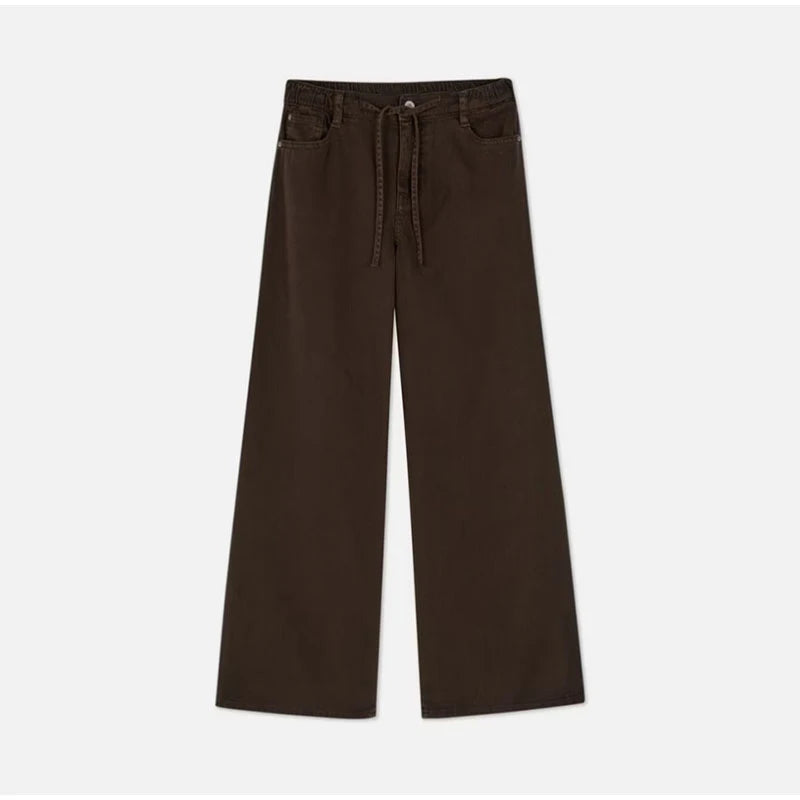 LIZAKOSHT  -  Solid Color Denim Jacket Pants Woman Set Lapel Waist Cinched Jackets Lace Up High Waist Trousers Casual Street Women's New Suits