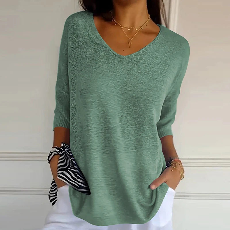 LIZAKOSHT  -  Women Casual Bat Sleeve Loose Temperament Blouse Blusa Elegant 3/4 Sleeve All Match Shirt 2024 New Style Office Knitted Tops