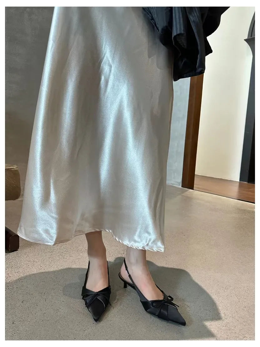 LIZAKOSHT  -  New Spring Women Thin Heels Slingback Sandals Elegant Pointed Toe Pumps Brand Designer Bow Knot Sandal For Party Dress Shoe