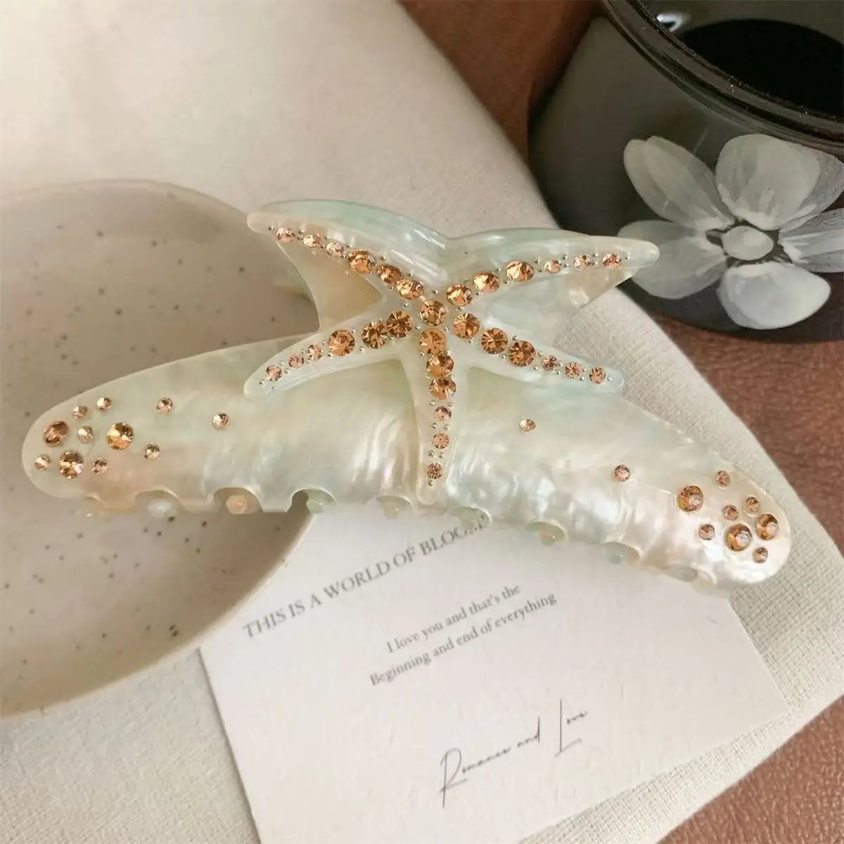 LIZAKOSHT  -  1pc Large Diamond Set Starfish Hair Clip，Summer Beach Starfish Hair Clip，Non Slip Acetate Power Hold Chin Hair Clip