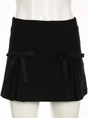 LIZAKOSHT  -  Sweet Basic Bow A-Line Pleated Skirt Preppy Style Casual Slim Mid-Waisted Mini Skirts Women Summer Fashion Streetwear