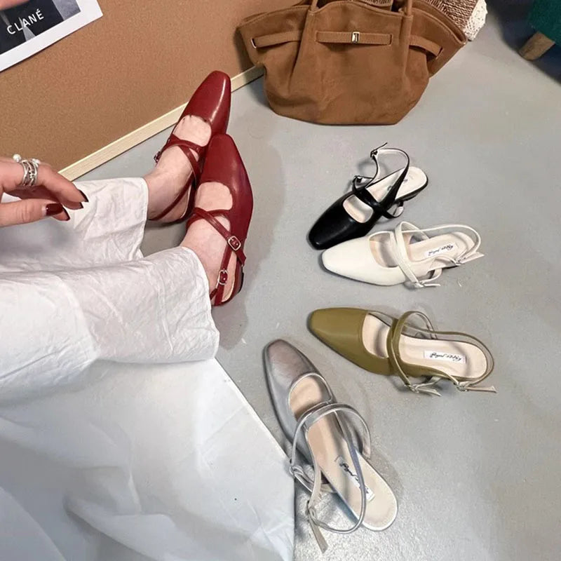 LIZAKOSHT  -  Spring New Women Sandal Fashion Round Toe Ladies Elegant Slingback Shoes Square Low Heel Outdoor Dress Pumps New Woamn Shoe