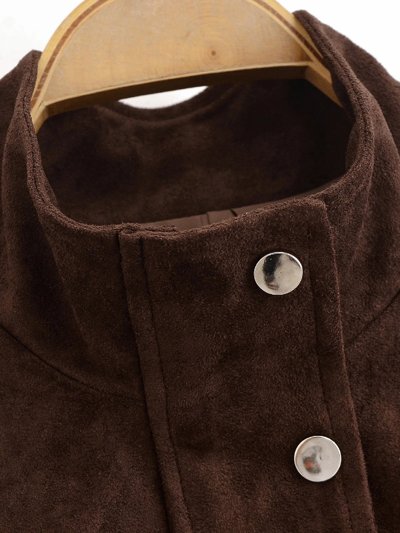 LIZAKOSHT  -  Vintage Suede Bomber Jacket For Women Brown Short Coat High Collar Long Sleeves With Pockets Overcoat New Autumn Winter