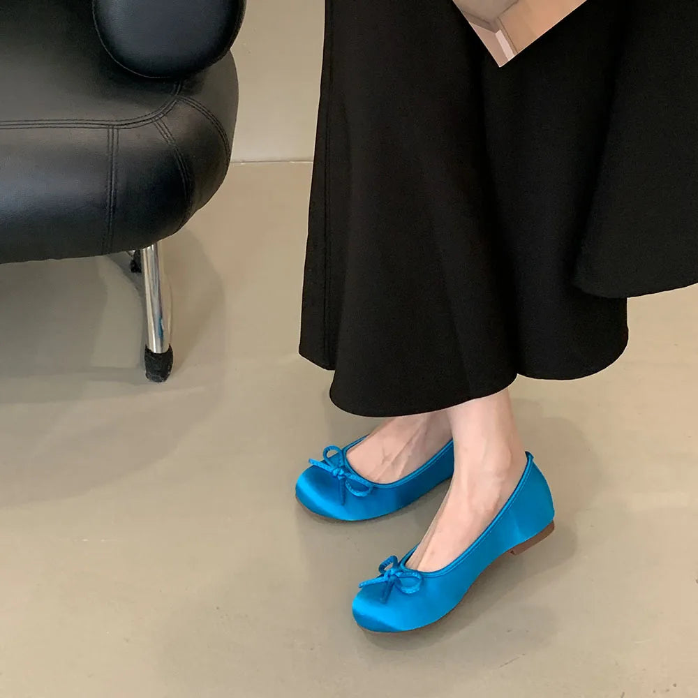 LIZAKOSHT  -  Brand New Women's Flats Ballet Shoes Sweet Round Toe Satin bow Soft Sole Daily Life Easy to Slip On Shoes for Office Lady