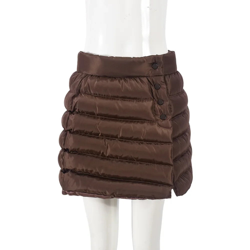LIZAKOSHT  -  Puffy Cotton Padde Bodycon Mini Skirts Women Solid Fashion High Waist Buttons Split Quilted Skirt Fashoin Casual Streetwear