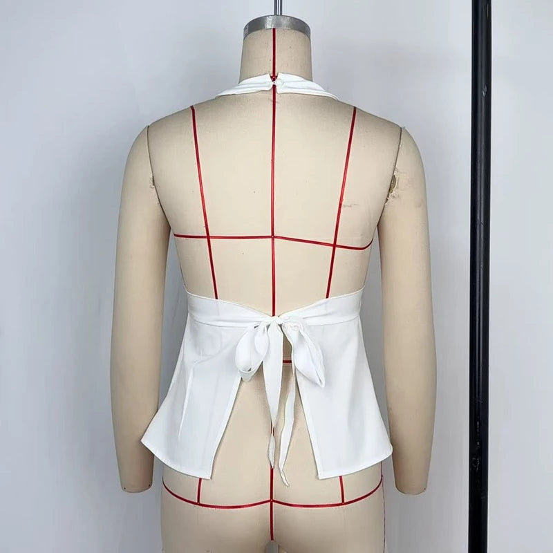 LIZAKOSHT  -  Sexy Halter Twisted V Neck Solid Tank Top Women's Fashion Open Back Summer Lace Up Split Camisole Femme Clubwear