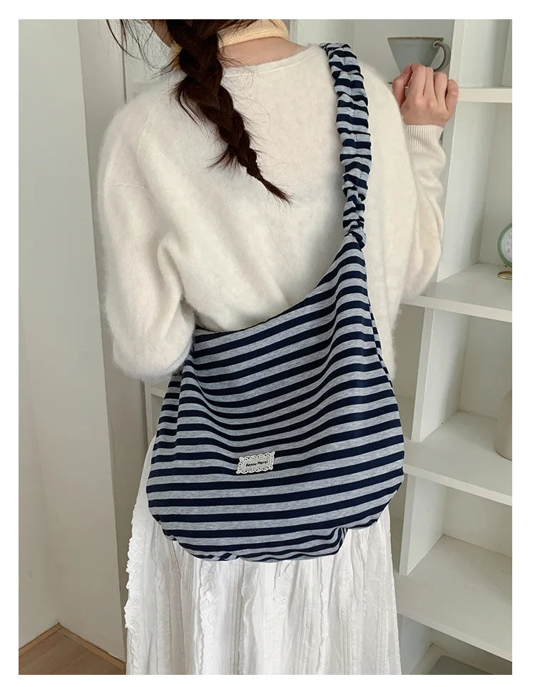 LIZAKOSHT  -  New Fashion Striped Commuter Bag Large Capacity Women's Simple Underarm Ladies Single Shoulder Bag Urban Minimalist Style