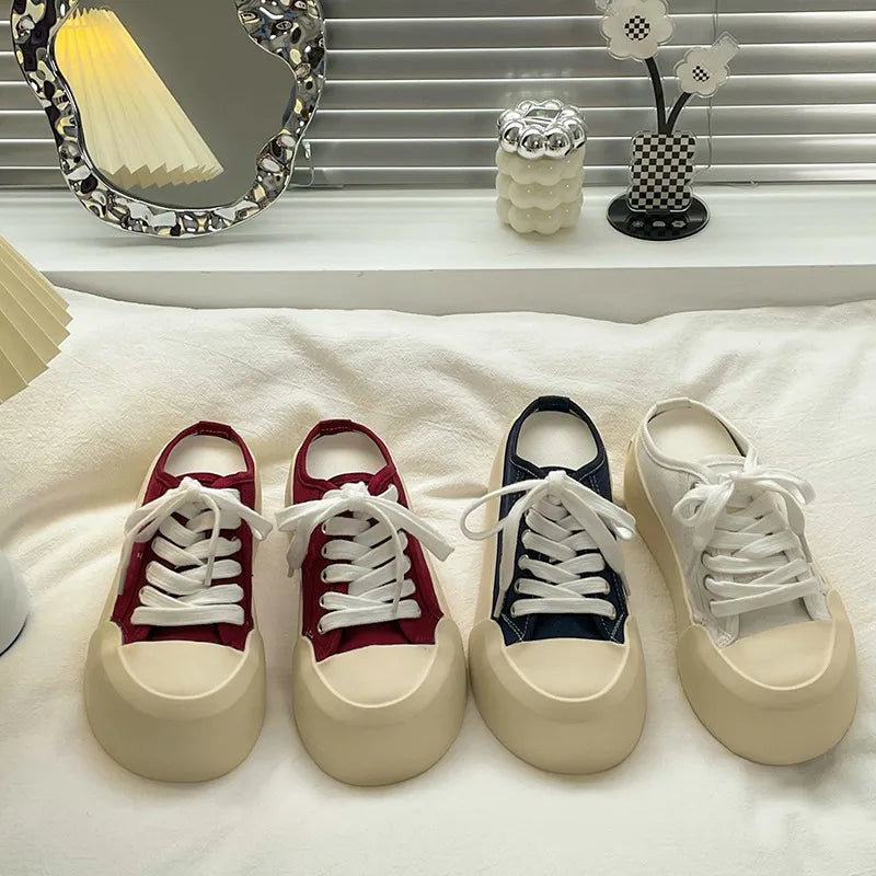 LIZAKOSHT  -  Shoes Women Female Slippers Cover Toe Platform Slides Loafers Soft 2024 Summer Fabric Canvas House Slippers Platform Shoes Woman