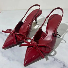 LIZAKOSHT  -  Bow Pointed Toe High Heels Sandals Women Brand Designer Shoes Fashion Slides Sexy Slingback Shoes Elegant Mules Sandals Female