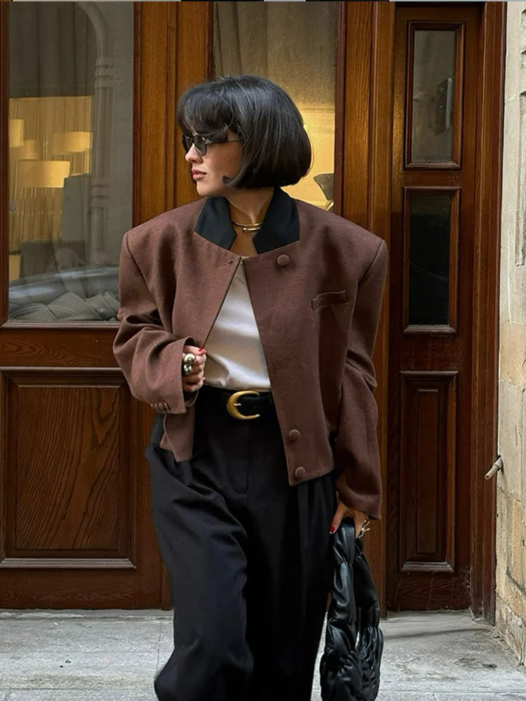 LIZAKOSHT  -  Women Vintage Lapel Neck Jackets Temperament Full Sleeve Pockets Short Jacket 2025 Autumn Lady Chic Daily Commute Outerwear