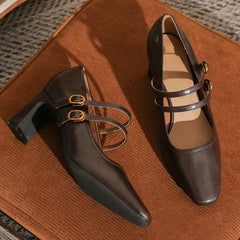 LIZAKOSHT  -  Retro High Heels Mary Jane Shoes Spring Autumn Fashion Women's Shoes  Shallow Buckle Buckle Chunky Elegant Office High Heels