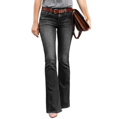 LIZAKOSHT  -  Fashion Women Commuter Micro Flared Jeans Mid Waist Washable Denim Pants Female Four Seasons Trousers New Casual Streetwear
