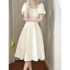 LIZAKOSHT  -  Dress Puff Sleeve White Sweet 2024 New Large Size French Style Women Mori Vintage Narrow Waist And Slim Temperament Dresses