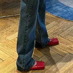 LIZAKOSHT  -  Fashion Square Toe Women Slippers High Heel Dress Pumps Red Shoes Woman Luxury Bowknot Ladies Sandals Runway Mules