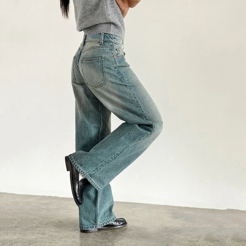 LIZAKOSHT  -  Women Y2K Aesthetic Low Rise Baggy Jeans Loose Fit Boyfriend Straight Wide Leg Denim Pants Trendy Stretch Trousers