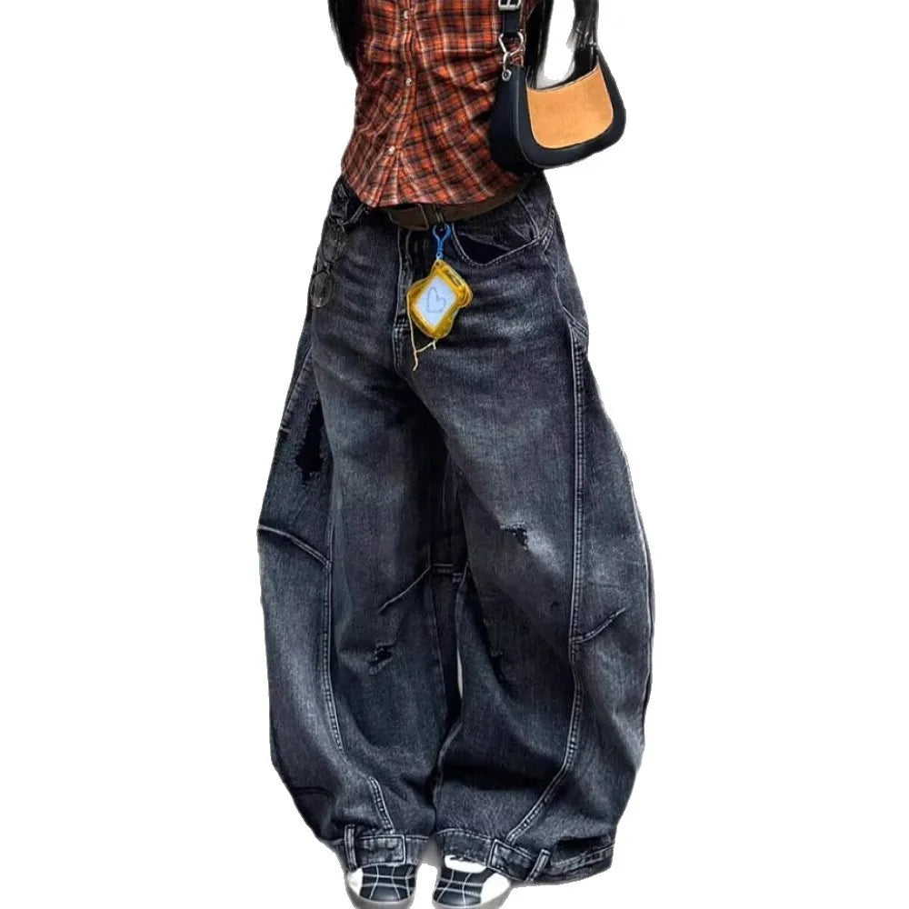 LIZAKOSHT  -  Black Jeans Women Vintage High Waisted Cargo Jeans Straight Autumn Casual Loose Big Size Wide Leg Denim Baggy Pants Y2K