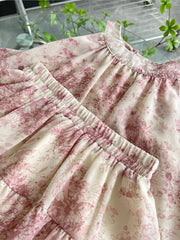 Lizakosht Elegant Ink Printed Skirt Suit Halter Swing Sleeveless Ruffles Top + Mini Pleated Skirt Casual Fashion Summer Two-piece Outfit