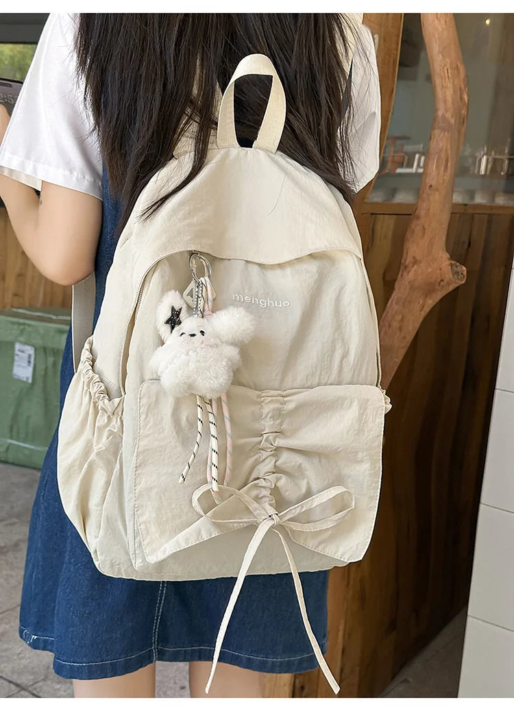 LIZAKOSHT  -  Junior High School Girl Backpack Summer New College Style Bow School Backpack Fashion Candy Colored Pleated Backpack School Bag