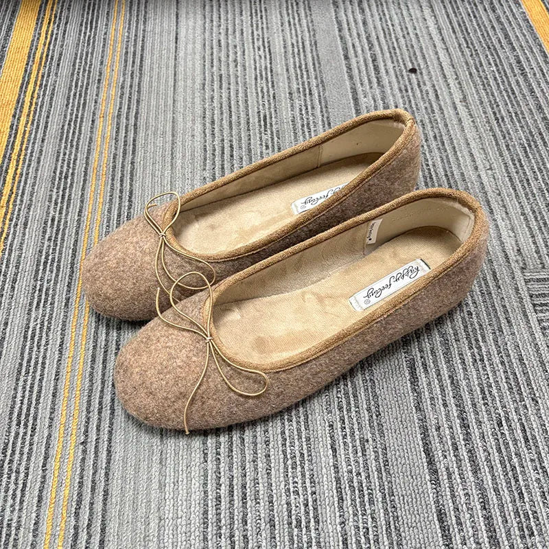LIZAKOSHT  -  Winter Female Round Toe Ladies Flat With Plush Shoes  New Autumn Butterfly-Knot Fashion Fur Flats Slip On Shoes For Women Ballet