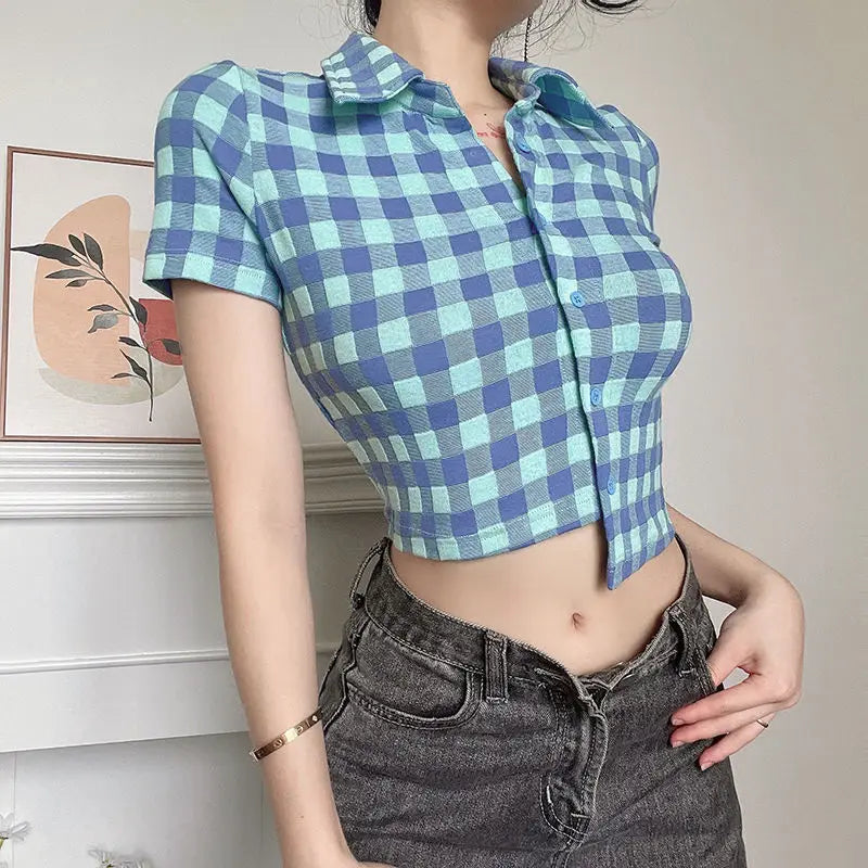 LIZAKOSHT  -  T-Shirt Asymmetrical Polo Collar Women'S Design Sweet Slim Short-Sleeved High-Waisted Summer Versatile Outer Shirt Top