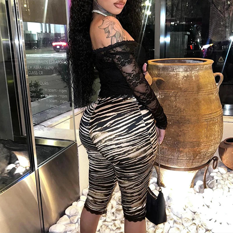 LIZAKOSHT  -  Summer Women Lace Patchwork Trim High Waist Skinny Leopard Shorts Pants Nightclub Bowknot Bodycon Bottoming Ladies 2025